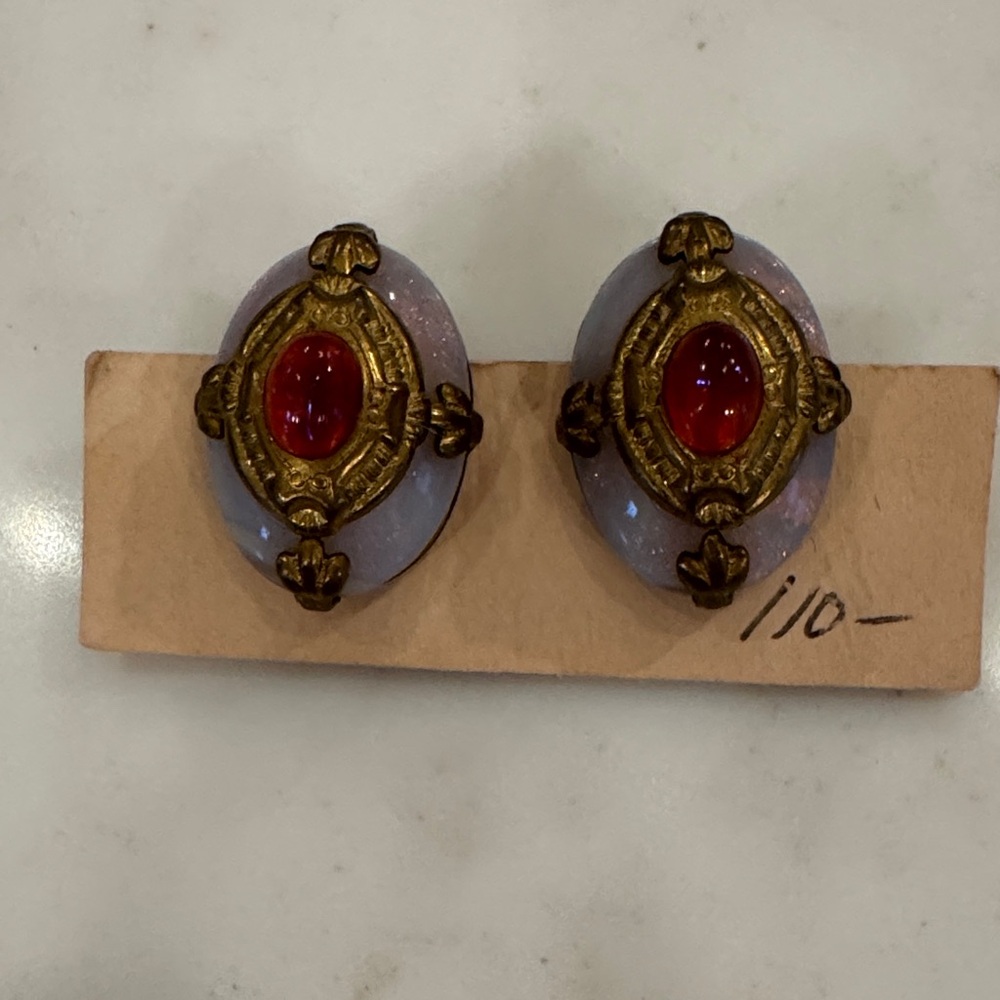 Vintage Gold, Orange, and Purple German Glass Women's Clip Earrings